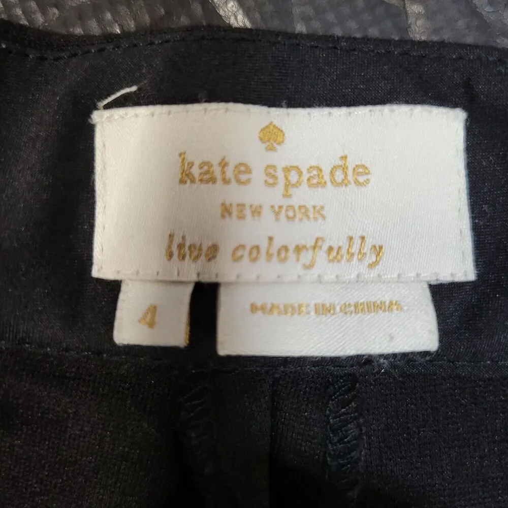Kate Spade Women's Stretch‎ Cropped Black Dress Pants Size 4 Gold Logo Zipper